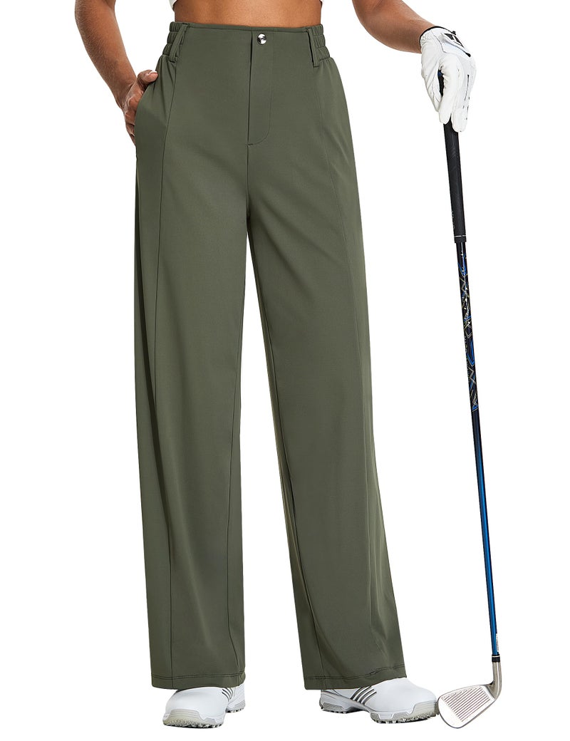 EZRUN Women's Wide Leg Golf Dress Pants 27"/29"/31" Flowy Travel Work Slacks Trousers UPF 50+ Business Casual Outfits Palazzo Pants Light Army Green - Image 1