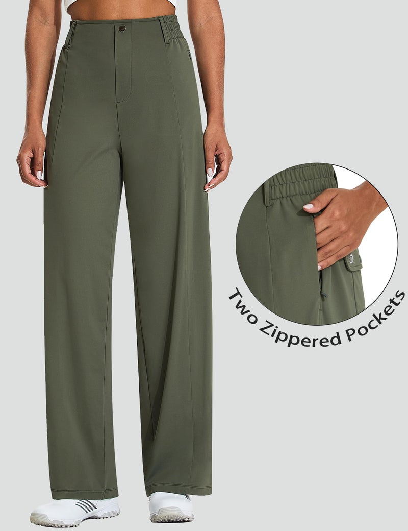 EZRUN Women's Wide Leg Golf Dress Pants 27"/29"/31" Flowy Travel Work Slacks Trousers UPF 50+ Business Casual Outfits Palazzo Pants Light Army Green - Image 3