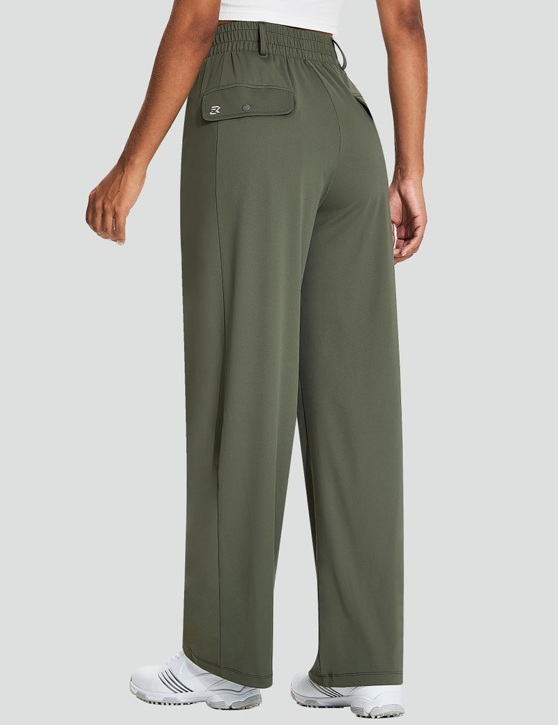 EZRUN Women's Wide Leg Golf Dress Pants 27"/29"/31" Flowy Travel Work Slacks Trousers UPF 50+ Business Casual Outfits Palazzo Pants Light Army Green - Image 2