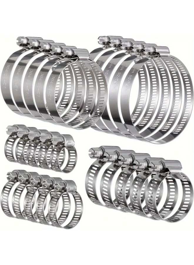 304 Stainless Steel Adjustable Worm Gear Hose Clamp Kit 10 Types 25 64 To 2 3 4 Inches - Image 1