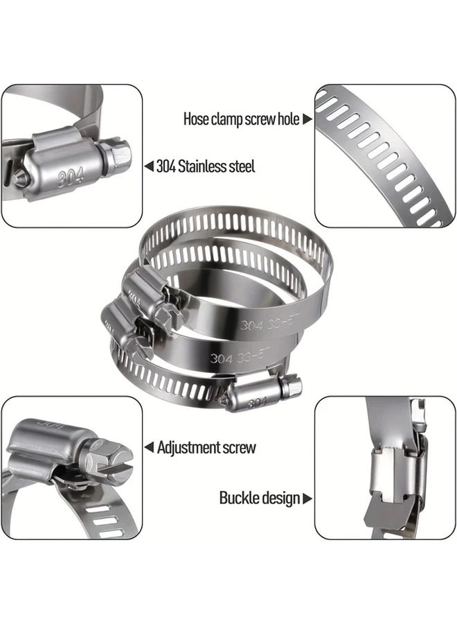 304 Stainless Steel Adjustable Worm Gear Hose Clamp Kit 10 Types 25 64 To 2 3 4 Inches - Image 4