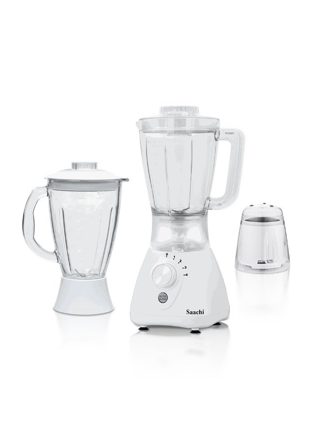 Saachi 3-in-1 Blender NL-BL-4414-WH, 550W, 1.8L Plastic Jar + 1.5L Glass Jar, Grinder Mill, 4-Speed Control, Stainless Steel Blades, Auto Clean, Safety Lock, Multi-Function Blender 1.8 L 550 W NL-BL-4414-WH White - Image 1