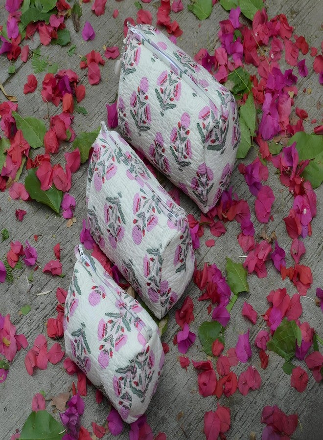 INDACORIFY 100% Cotton Block Print Cosmetic Toiletry Bags Boho Beauty Toiletry Kits Travel Case Pouch for Women's Printed Cotton Tote Bag (Pattern- 8) - Image 3