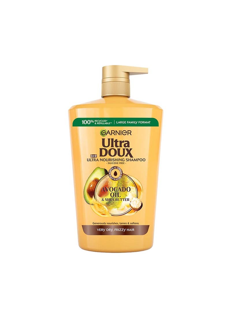 garnier شامبو مغذي بزيت الأفوكادو وزبدة الشيا من ألترا دوكس للشعر المجعد أو الجاف، 1000 مل - Image 1