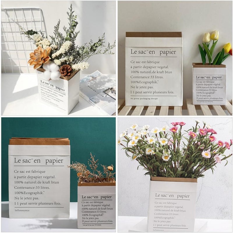 Healvian Double-layer Thickened Kraft Paper Storage Bags 2pcs Medium White Flower Packing Pouch Wrapping Paper Bag for Storage and Dried Flower Holder - Image 3
