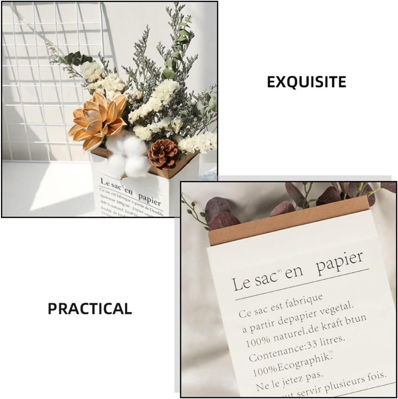 Healvian Double-layer Thickened Kraft Paper Storage Bags 2pcs Medium White Flower Packing Pouch Wrapping Paper Bag for Storage and Dried Flower Holder - Image 4