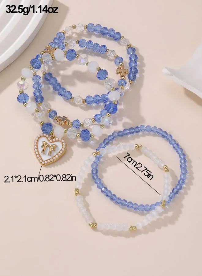 Take Two  Pack of 5 - Blue and White Beaded Elastic Bracelets with Charms for Women | Best Price UAE