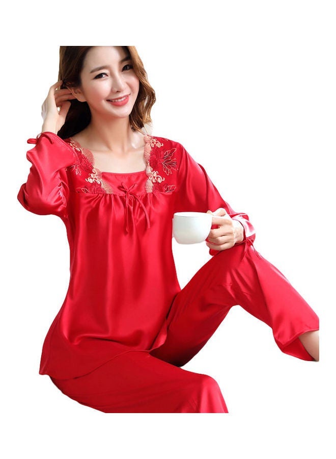 NIBEMINENT 2-Piece Floral Square Collar Pyjama Set Red  - Image 2