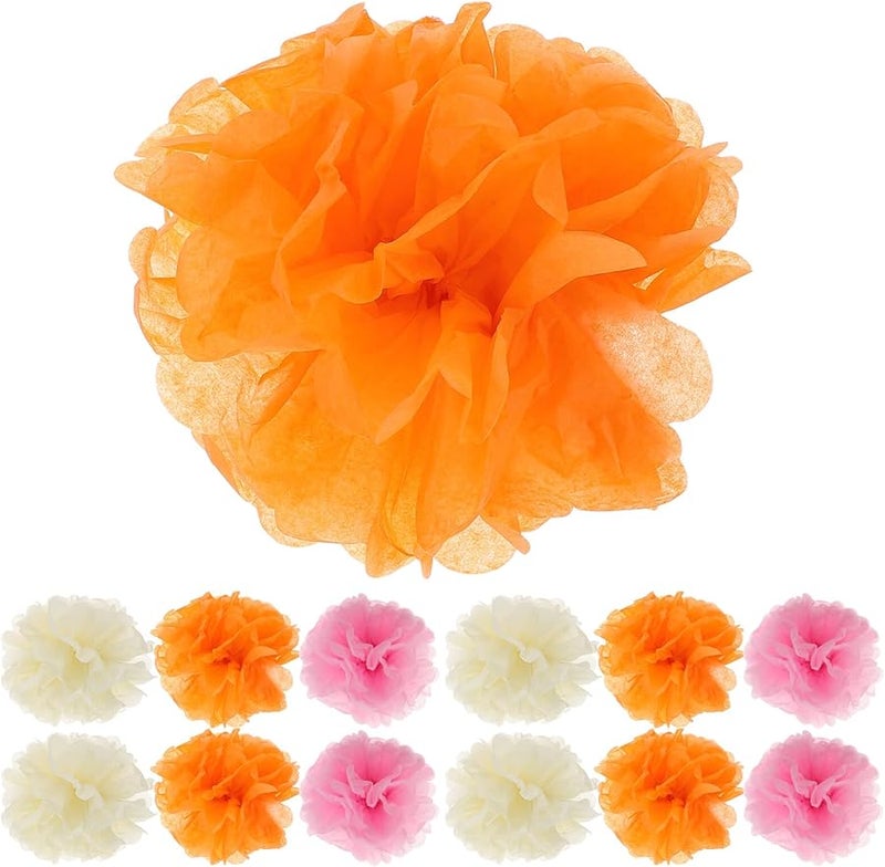 Pink Orange Ivory Tissue Paper Pom Poms Floral Decorations for Weddings Birthday Parties - Image 1