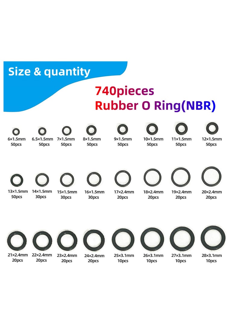 NOVOLAN Rubber O-Rings Assortment Kit - 740 Pieces in a Storage Box - 24 Different Sizes - Ideal for Plumbing, Faucets, Auto Repairs, Machinery Connections - Durable Nitrile Rubber Black Gaskets  - Image 2