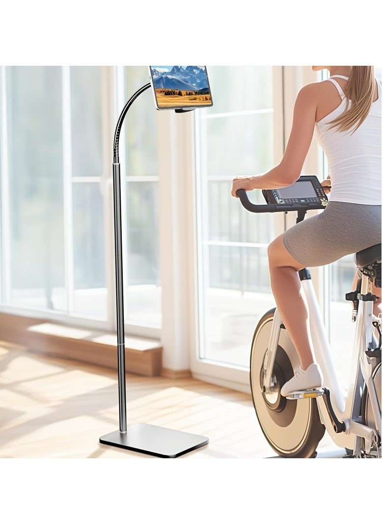 XiuWoo - Adjustable Metal iPad Floor Stand with Flexible Gooseneck Hands-Free Tablet Smartphone Holder for 4.7 to 12.9 inch, Ideal for Reading, Watching Videos, and Video Chats, Sturdy Iron Construction, Handsfree Device Stand Modern Tablet Stand Stable Device Support, Tablet Holder Stand - Image 1