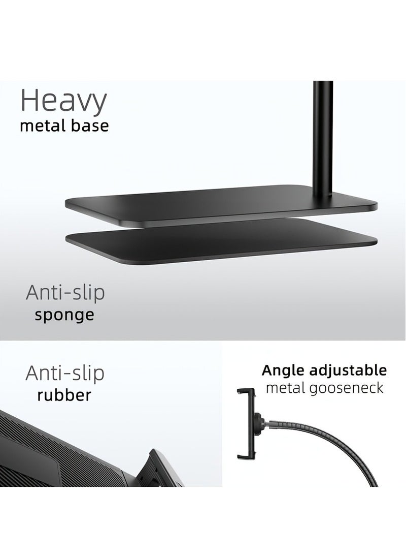 XiuWoo - Adjustable Metal iPad Floor Stand with Flexible Gooseneck Hands-Free Tablet Smartphone Holder for 4.7 to 12.9 inch, Ideal for Reading, Watching Videos, and Video Chats, Sturdy Iron Construction, Handsfree Device Stand Modern Tablet Stand Stable Device Support, Tablet Holder Stand - Image 1