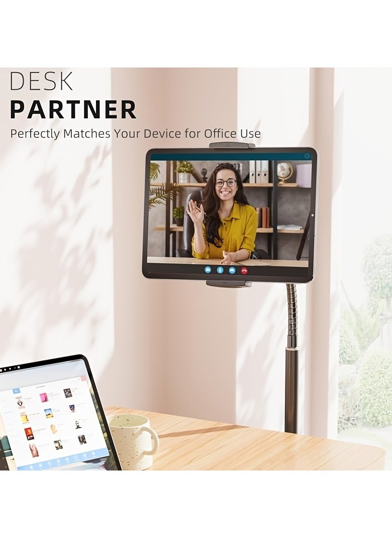 XiuWoo - Adjustable Metal iPad Floor Stand with Flexible Gooseneck Hands-Free Tablet Smartphone Holder for 4.7 to 12.9 inch, Ideal for Reading, Watching Videos, and Video Chats, Sturdy Iron Construction, Handsfree Device Stand Modern Tablet Stand Stable Device Support, Tablet Holder Stand - Image 1