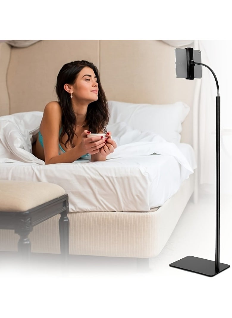 XiuWoo - Adjustable Metal iPad Floor Stand with Flexible Gooseneck Hands-Free Tablet Smartphone Holder for 4.7 to 12.9 inch, Ideal for Reading, Watching Videos, and Video Chats, Sturdy Iron Construction, Handsfree Device Stand Modern Tablet Stand Stable Device Support, Tablet Holder Stand - Image 1