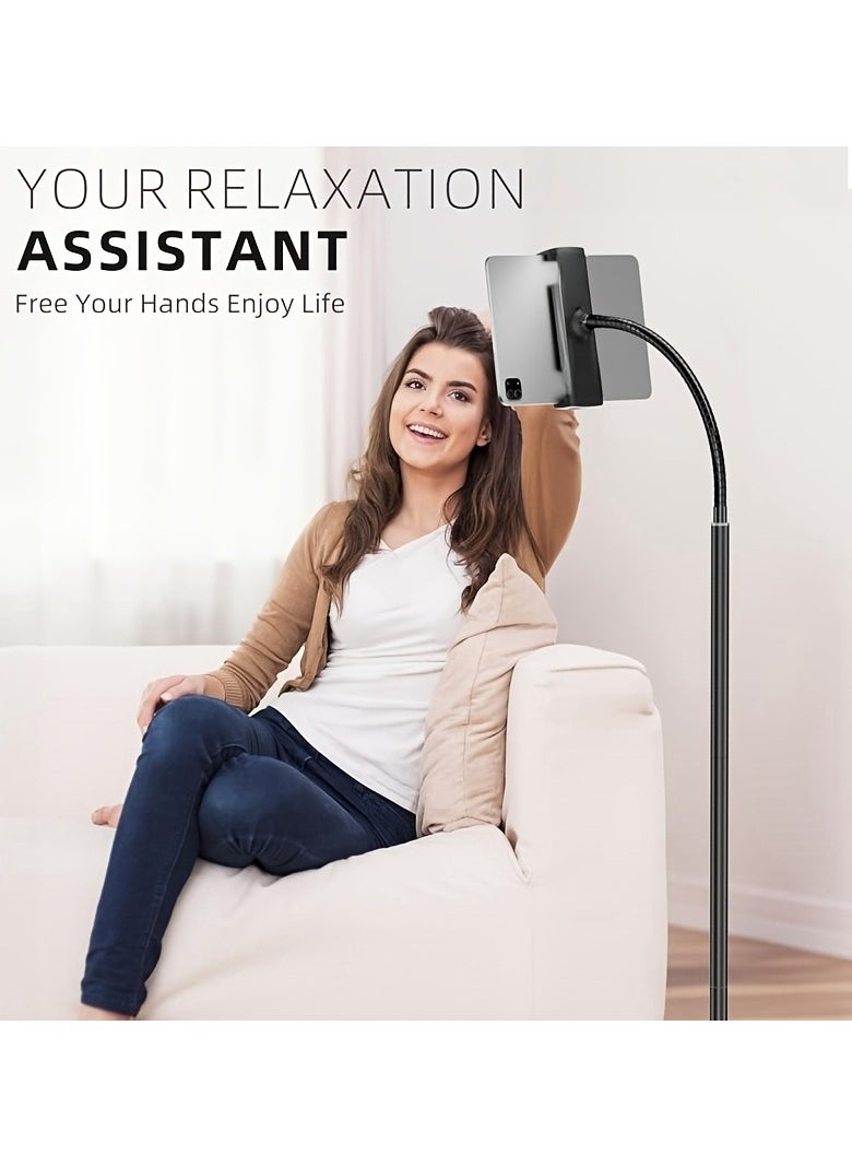 XiuWoo - Adjustable Metal iPad Floor Stand with Flexible Gooseneck Hands-Free Tablet Smartphone Holder for 4.7 to 12.9 inch, Ideal for Reading, Watching Videos, and Video Chats, Sturdy Iron Construction, Handsfree Device Stand Modern Tablet Stand Stable Device Support, Tablet Holder Stand - Image 1