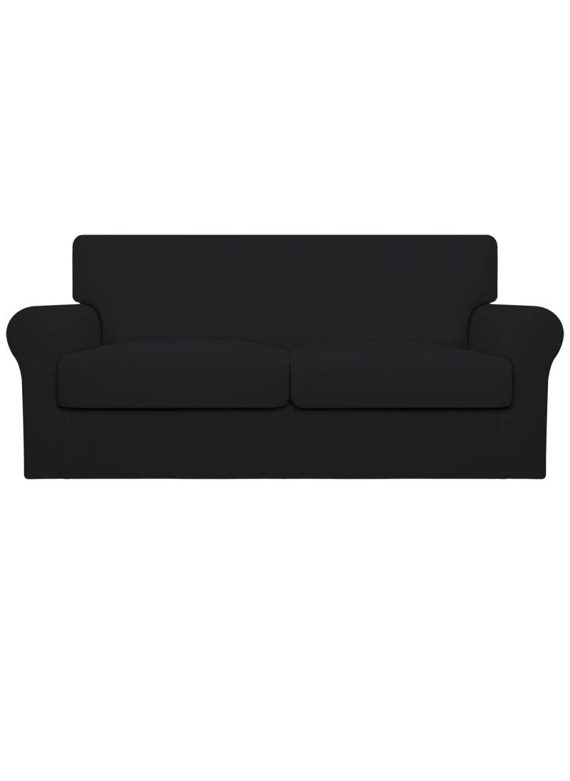 Easy-Going EasyGoing Oversized 3 Pieces Stretch Fleece Soft Loveseat Couch Cover for Pets  Washable Sofa Slipcover for 2 Separate Cushion Couch  Elastic Furniture Protector for Dogs Kids Navy 