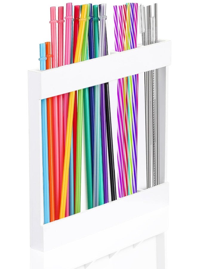 SIMPLIPLEX Acrylic Straw Holder with Double Sided Adhesive Tape,Reusable Tumbler Straw Organizer Storage Container for Counter Cabinet Cupboard Kitchen (White) - Image 1