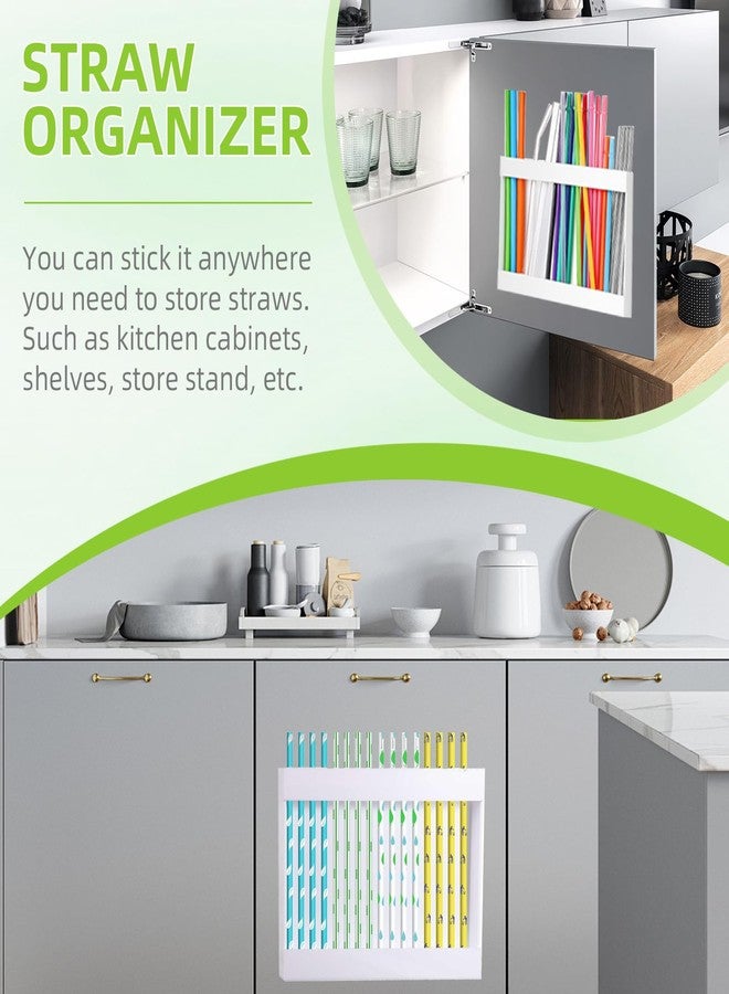 SIMPLIPLEX Acrylic Straw Holder with Double Sided Adhesive Tape,Reusable Tumbler Straw Organizer Storage Container for Counter Cabinet Cupboard Kitchen (White) - Image 2
