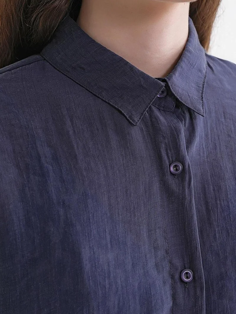 MixRay Navy Blue Mixray Oversized Button-Up Shirt for Women | Best Price UAE