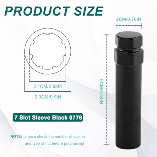 vvag 7 Spline Lug Nut Socket,Wheel Lock Key Removal Tool,Replacement for Aftermarket 7Spline Lug Nuts for 19 mm (3/4 Inch) & 21 mm (13/16 Inch) Hex Socket Wrench (7 Spline) - Image 2