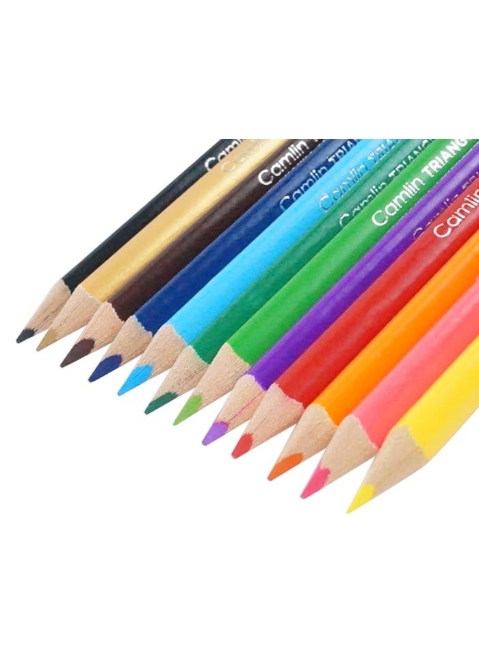Camlin A set of 12 assorted half-size hexagonal colored pencils with a sharpener - Image 3