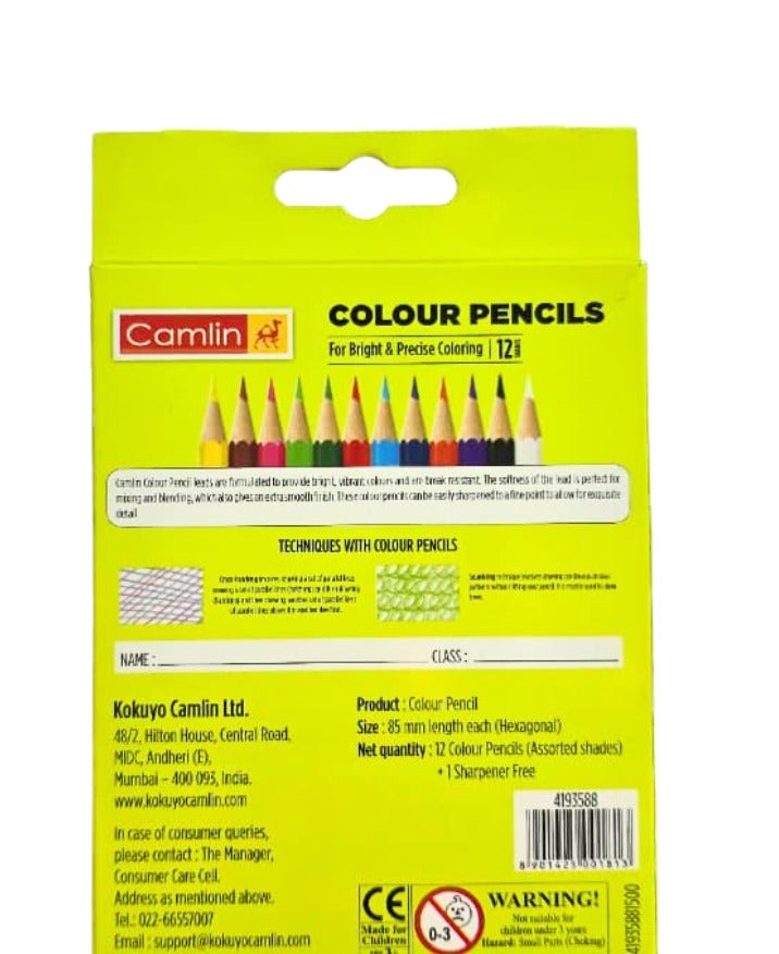 Camlin A set of 12 assorted half-size hexagonal colored pencils with a sharpener - Image 2
