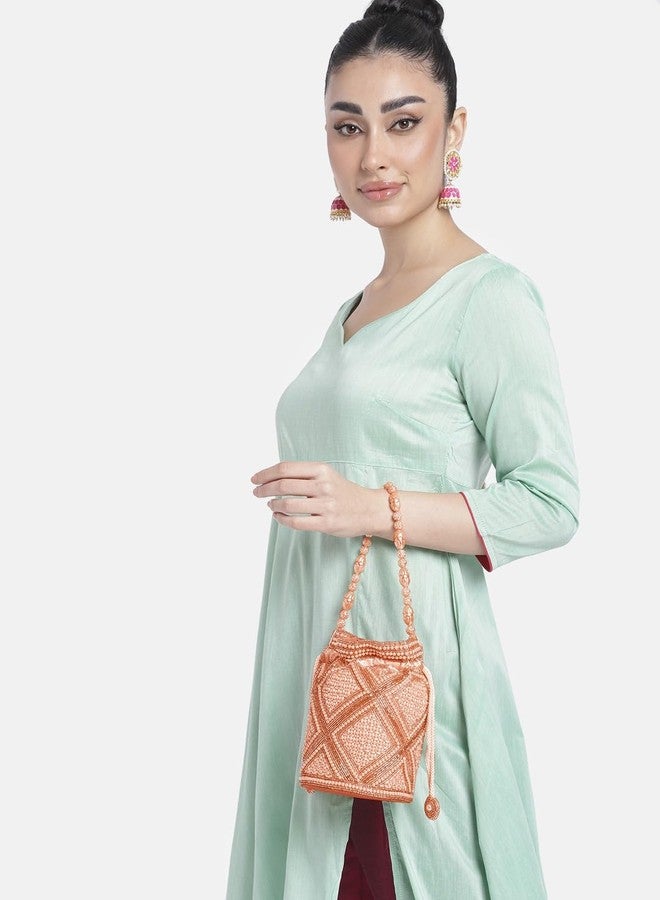 Peora Rose Gold Potli Bag for Women Handmade Evening Wristlet Handbag Stylish Bridal Purse Fashion Bag for Girls (P13C) - Image 4
