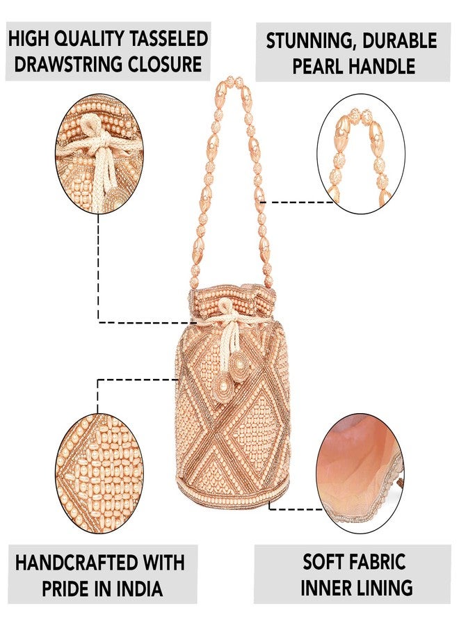 Peora Rose Gold Potli Bag for Women Handmade Evening Wristlet Handbag Stylish Bridal Purse Fashion Bag for Girls (P13C) - Image 3