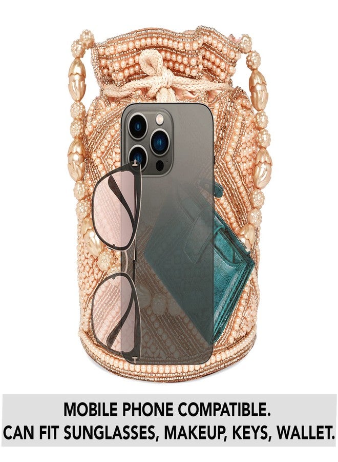 Peora Rose Gold Potli Bag for Women Handmade Evening Wristlet Handbag Stylish Bridal Purse Fashion Bag for Girls (P13C) - Image 2