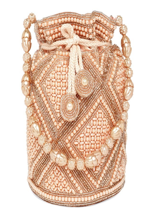 Peora Rose Gold Potli Bag for Women Handmade Evening Wristlet Handbag Stylish Bridal Purse Fashion Bag for Girls (P13C) - Image 1