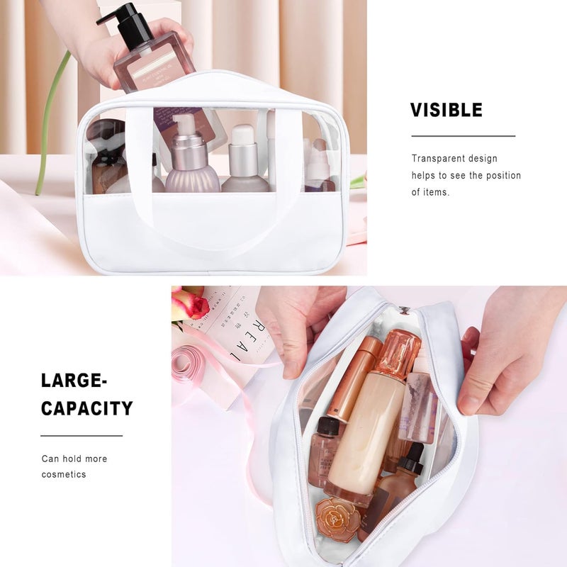 KBS Toiletry Kit Cosmetic Makeup Storage Organizer Clear Styilish Wash Bag Pouch Set of 3 for Travel Luggage Transparent with Metal Zipper Gift for Men Women Girls (Cream) - Image 4
