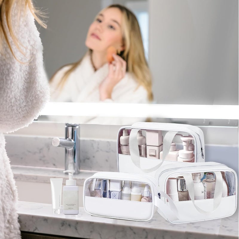 KBS Toiletry Kit Cosmetic Makeup Storage Organizer Clear Styilish Wash Bag Pouch Set of 3 for Travel Luggage Transparent with Metal Zipper Gift for Men Women Girls (Cream) - Image 2