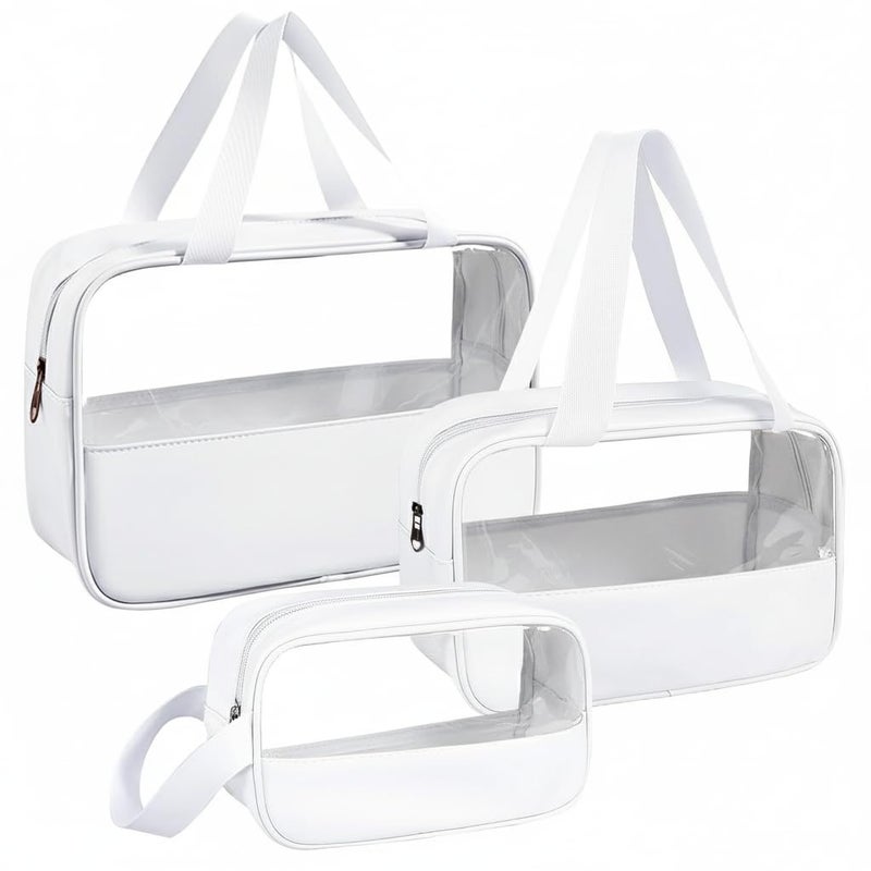 KBS Toiletry Kit Cosmetic Makeup Storage Organizer Clear Styilish Wash Bag Pouch Set of 3 for Travel Luggage Transparent with Metal Zipper Gift for Men Women Girls (Cream) - Image 1