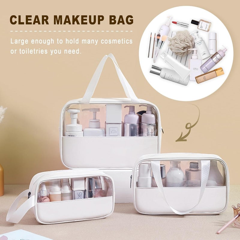 KBS Toiletry Kit Cosmetic Makeup Storage Organizer Clear Styilish Wash Bag Pouch Set of 3 for Travel Luggage Transparent with Metal Zipper Gift for Men Women Girls (Cream) - Image 5