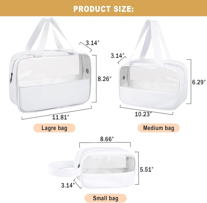 KBS Toiletry Kit Cosmetic Makeup Storage Organizer Clear Styilish Wash Bag Pouch Set of 3 for Travel Luggage Transparent with Metal Zipper Gift for Men Women Girls (Cream) - Image 3