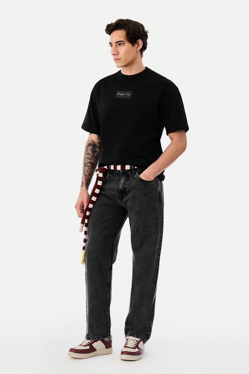 سنيتش Black Graphic Half Sleeve Oversized Streetwear T-Shirt