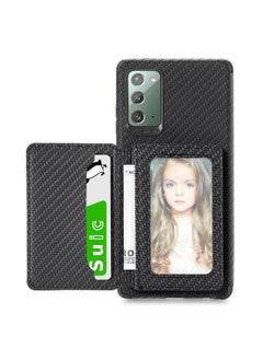 HuHa Case Cover For Samsung Galaxy Note20 Carbon Fiber Magnetic Card Bag TPU+PU Shockproof Back Cover Case with Holder & Card Slot & Photo Frame Black 