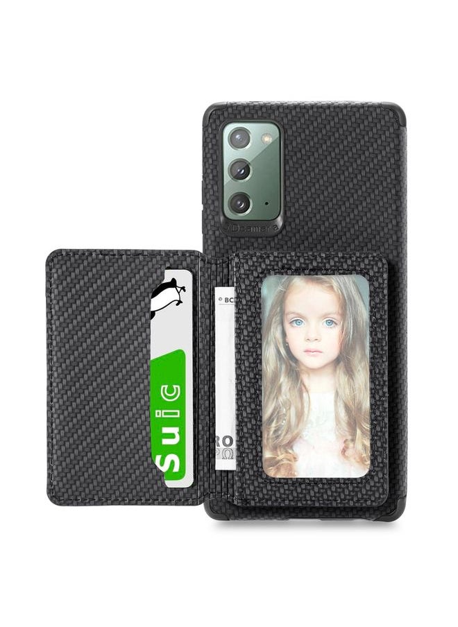 HuHa - Case Cover For Samsung Galaxy Note20 Carbon Fiber Magnetic Card Bag TPU+PU Shockproof Back Cover Case with Holder & Card Slot & Photo Frame Black - Image 1