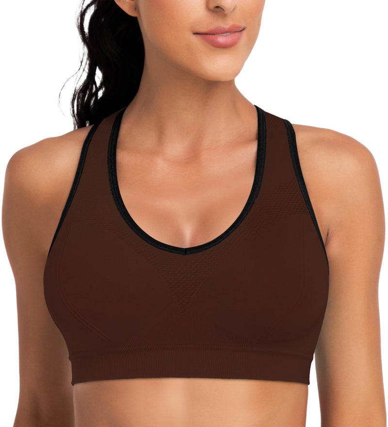 BHRIWRPY Racerback Sports Bras for Women with Pads - High Impact Athletic Tank Tops for Yoga and Workout Brassieres Bra - Image 2