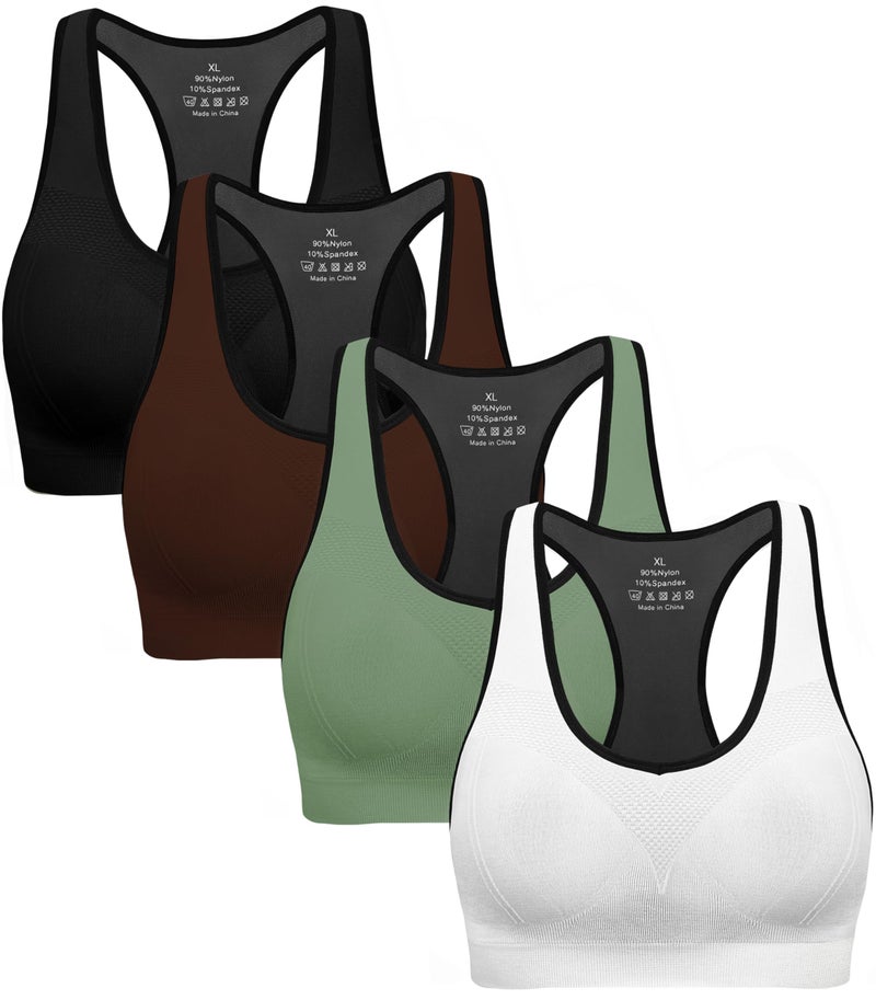 BHRIWRPY Racerback Sports Bras for Women with Pads - High Impact Athletic Tank Tops for Yoga and Workout Brassieres Bra - Image 1