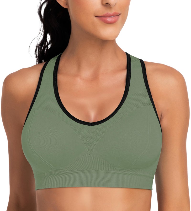 BHRIWRPY Racerback Sports Bras for Women with Pads - High Impact Athletic Tank Tops for Yoga and Workout Brassieres Bra - Image 3