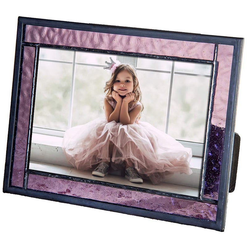 Purple Stained Glass Picture Frame for Home Dcor Office Desk Table Top 4x6 Photo Horizontal Vertical Easel Back Series J Devlin