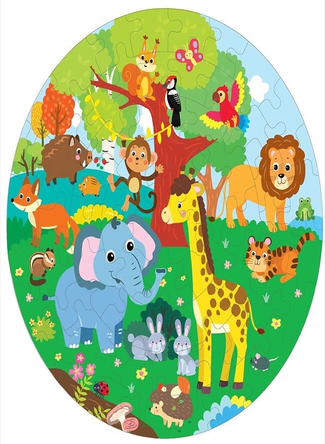 Fiddlys Creative Wooden Jigsaw Puzzle for Kids | 66 Pieces Educational Single Layer Puzzle | Fun & Learning Toy for Children Ages 3+ (Animal World) - Image 1