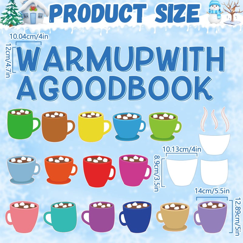 Naozinebi Winter Bulletin Board Set Hot Cocoa Marshmallow Classroom Decoration Warm Up with A Good Book Bulletin Board Decoration Cocoa Paper Cutouts for School Home Reading DIY Craft Chalkboard Wall Decor - Image 3