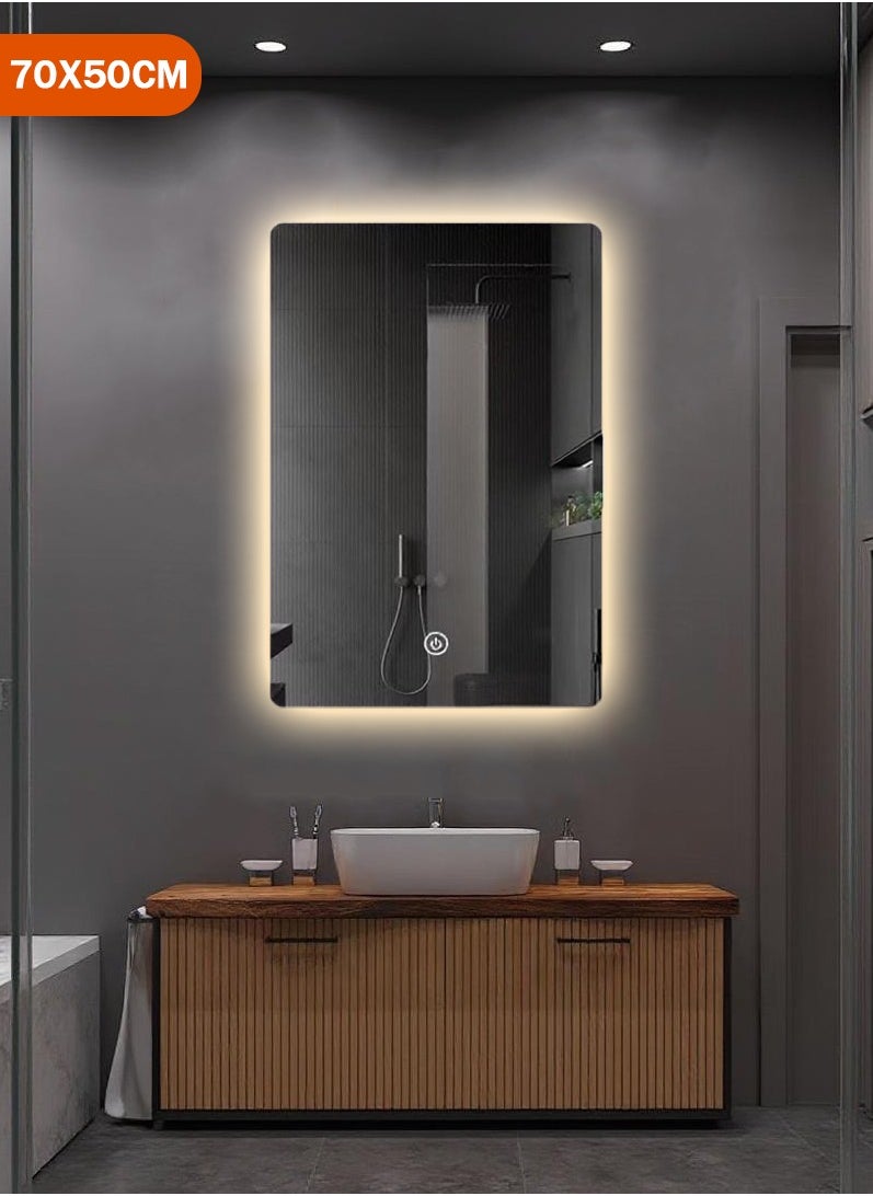 Taimi Rectangle Bathroom Mirror with LED lights Wall Mounted Mirror LED Bathroom Mirror Dimmable Color Changing with Touch Switch 50x70cm  - Image 1