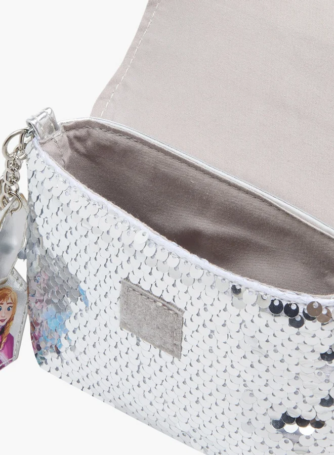 Disney Girls Elsa and Anna Print Sequin Embellished Crossbody bag with Flap Closure