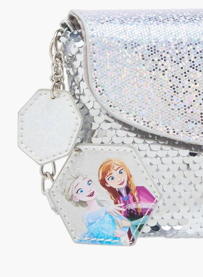 Disney Girls Elsa and Anna Print Sequin Embellished Crossbody bag with Flap Closure