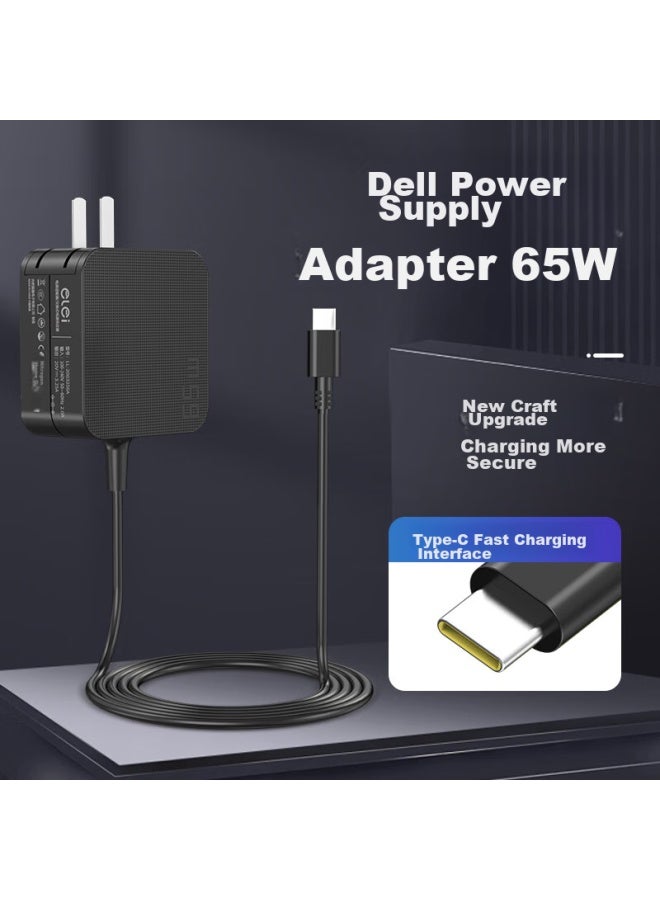 Elei Dell Type-c Original Laptop Power Adapter Charger Cable, 65w 20v3.25a, Compact Portable Gallium Nitride - Image 1