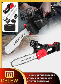 Multifunction One Hand Electric Chainsaw Cordless 12 Inch Large Chain Saw With 48VF Rechargeable Battery Powerful Logging Cutting Tool For Tree Branch Trimming Wood Gardening High Power Tree Pruning