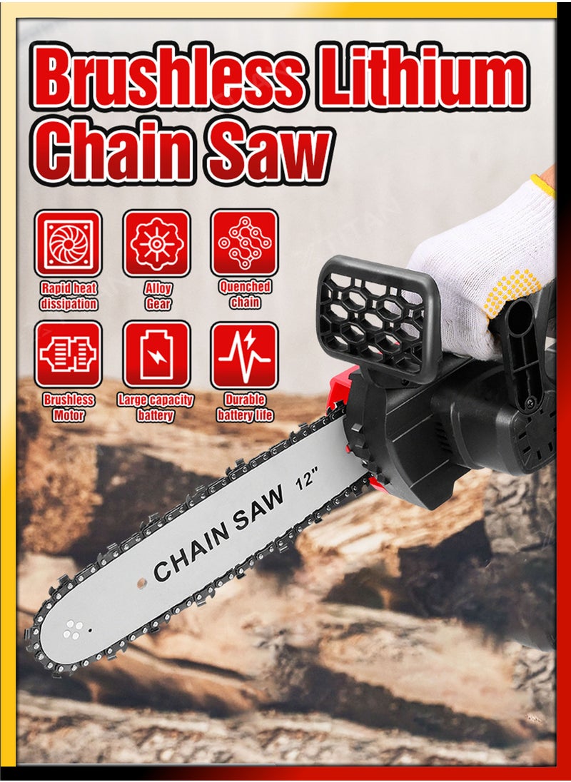DBLEW - Multifunction One Hand Electric Chainsaw Cordless 12 Inch Large Chain Saw With 48VF Rechargeable Battery Powerful Logging Cutting Tool For Tree Branch Trimming Wood Gardening High Power Tree Pruning - Image 1